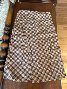 Plaid A-Line Skirt in Brown and Cream